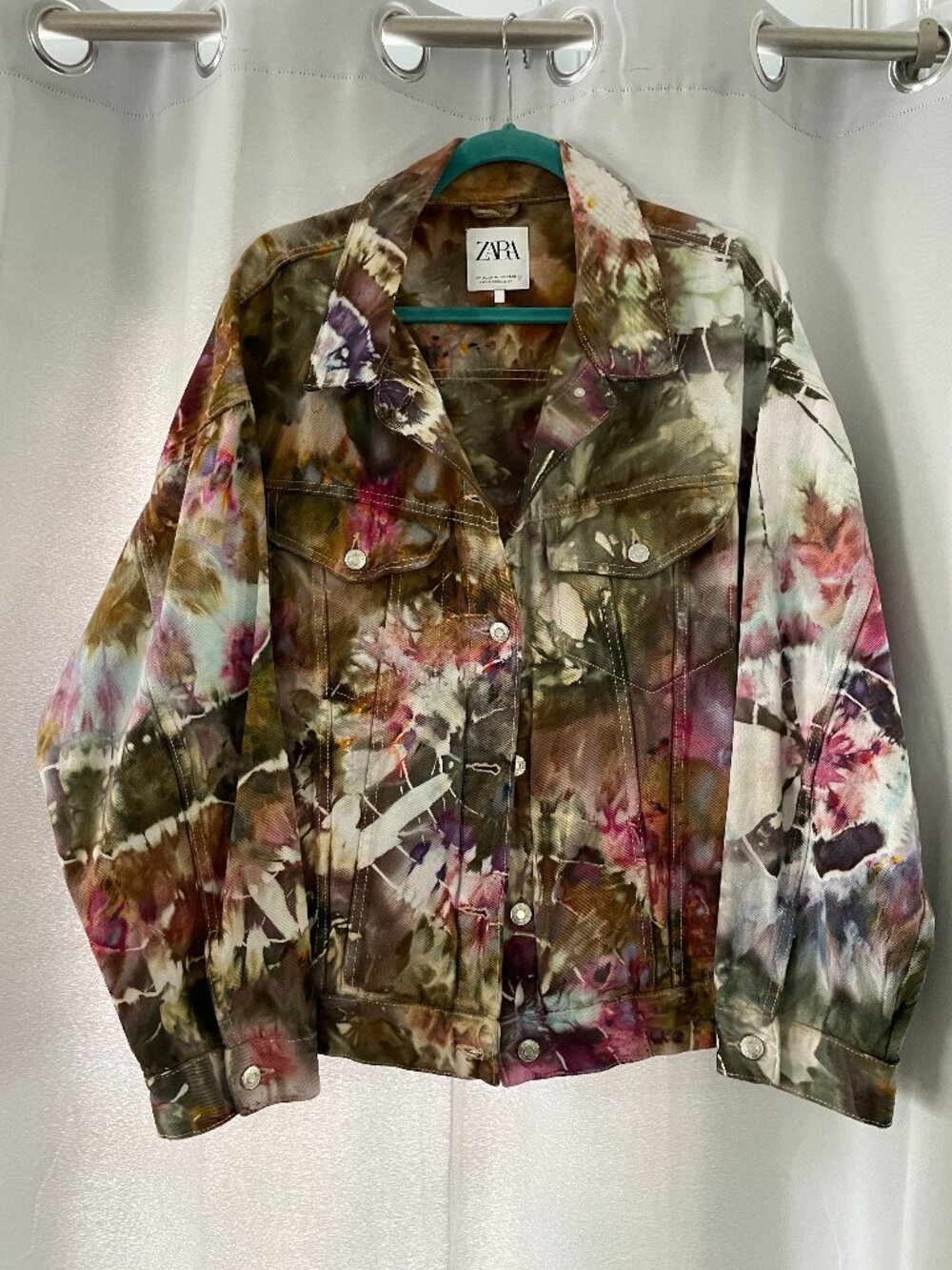 Zara Denim Jacket Custom Tye-Dye One of a Kind Artisan M/L Boho Festival